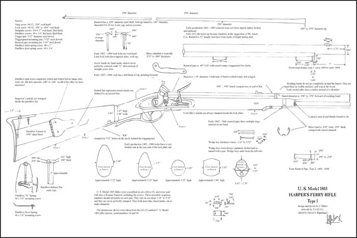 Plan drawing,full size line art,,U. S. Model 1803 Harper's Ferry Rifle