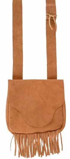 Possibles bag, suede leather, 9" by 9", semi-beaver tail flap, fringed
