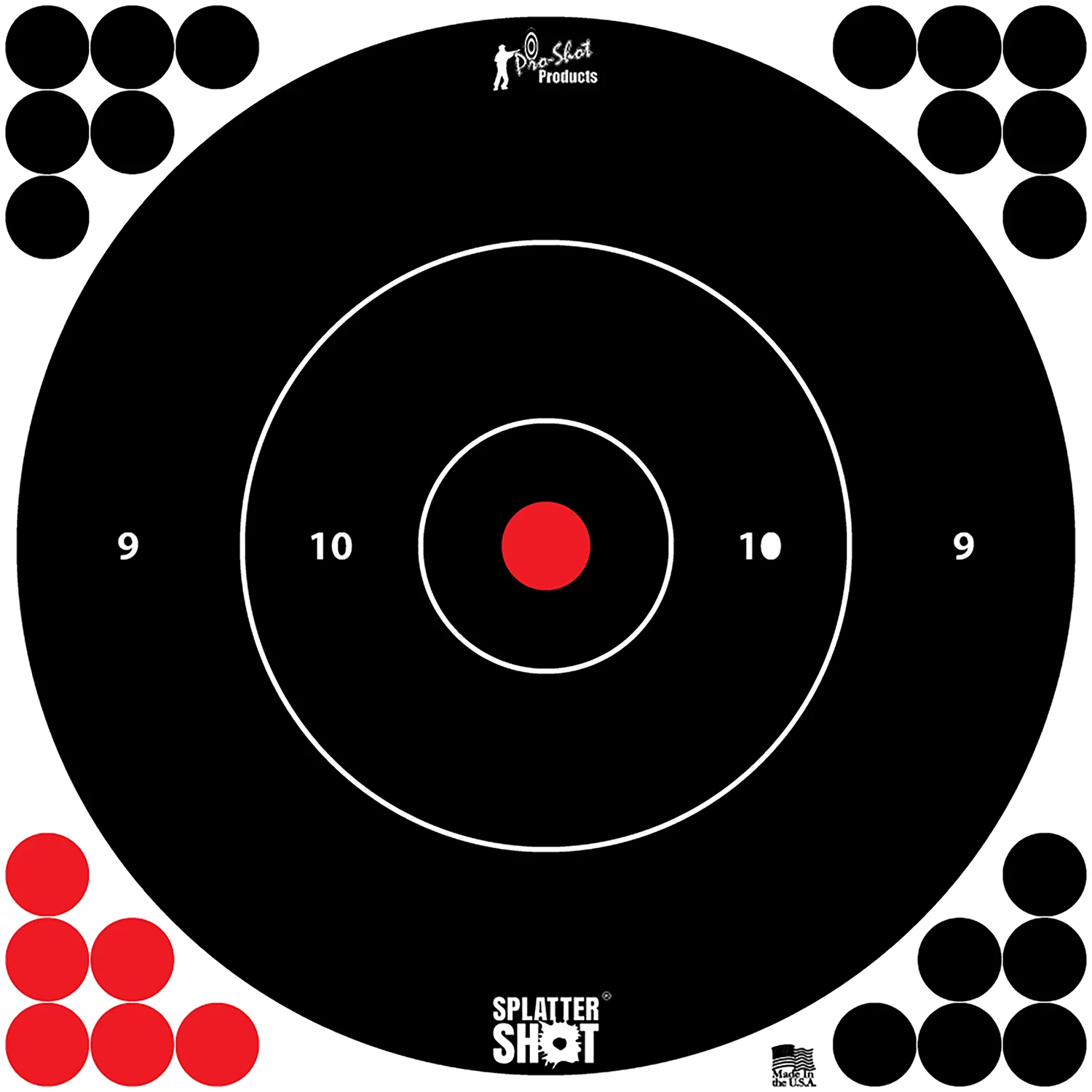 Pro-Shot 12BWHTETG12P SplatterShot12″ Bullseye Hanging Tagboard Black/Red Impact Enhancement White 12 PK