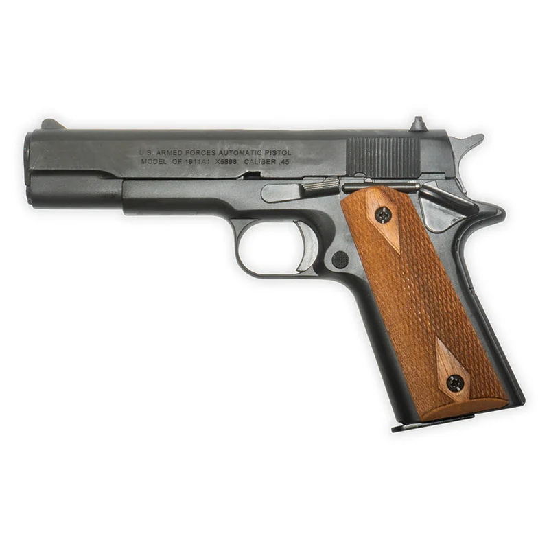 Réplica del calibre .45 Gov’t M1911 sin disparo | Kimar | Cargador extraíble | Acabado pavonado con cachas de madera rayadas