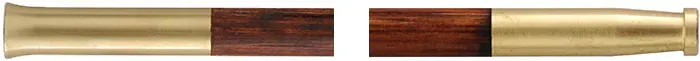 Ramrod for C.V.A. Kentucky Pistol, 5/16" stained hickory, 9-3/8" long. Brass tips are threaded 8-32 at flared front, and 10-32 at rear. Made in the U.S.A.