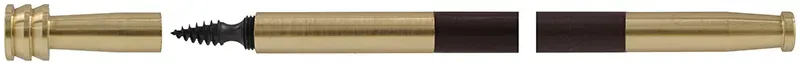 Ramrod for CVA Hawken Rifle, 9mm brown Delrin nylon, 27-1/2" long. Brass tips are threaded 10-32 at rear, with tempered steel ball puller hidden under the .50 caliber cleaning jag.Made in the U.S.A.
