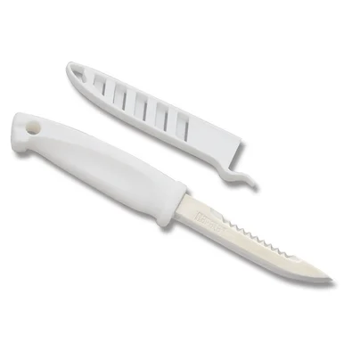 Rapala Bait Knife White 4in Plain Drop Point with Sawback Spine NMRSB4