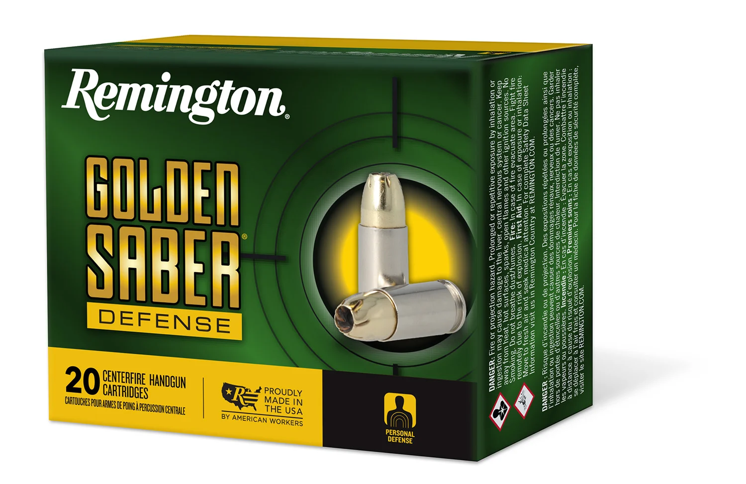 Remington Golden Saber Defense Handgun Ammunition 9mm Luger(+P) 124gr BJHP 1180 fps 20/ct