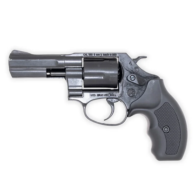 Revólver Bruni .38 Special de 3″ con cañón de fogueo | Calibre .380 de disparo lateral | Acabado pavonado