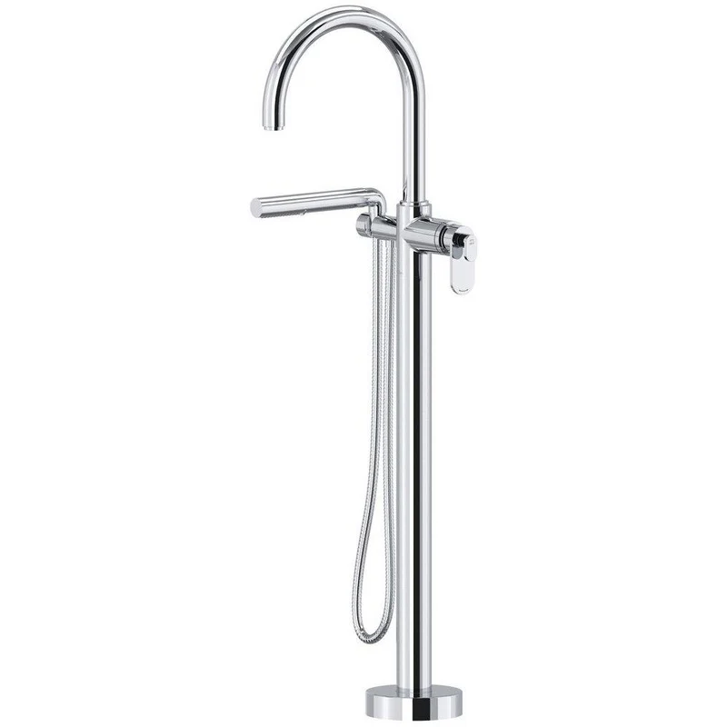 Riobel Arca Single Handle Floor Mount Tub Filler with Hand Shower in Chrome (Trim Only) | Ferguson