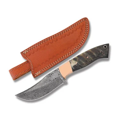 Rite Edge Damascus Ram's Horn Fixed Blade Hunter DM1152