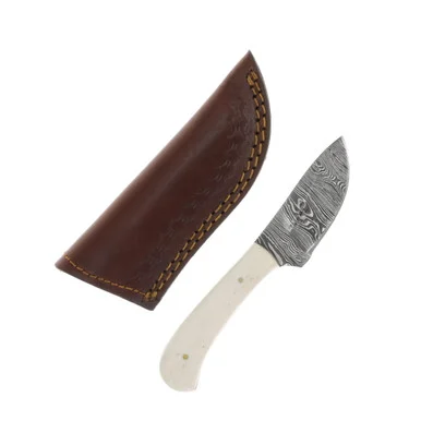Rite Edge Damascus/White Smooth Bone 6in Short Bone Skinner with Leather Sheath DM1080BO