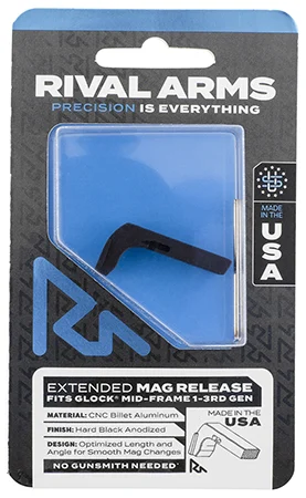 Rival Arms RA72G001A Magazine ReleaseCompatible w/Glock Gen3 (Except 21SF) Extended, Black Anodized Aluminum