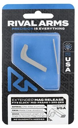 Rival Arms RA72G001D Magazine ReleaseCompatible w/Glock Gen3 (Except 21SF) Extended, Silver Aluminum