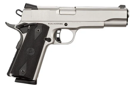 Rock Island 51448 Rock Standard FS 45 ACP 8+1 5″ Barrel, Overall Matte Nickel Finish Steel, Beavertail Frame, Serrated Slide & Black Rubber Grip