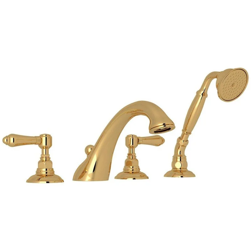 ROHL Acqui Two Handle Roman Tub Faucet with Hand Shower in Inca Brass | Ferguson