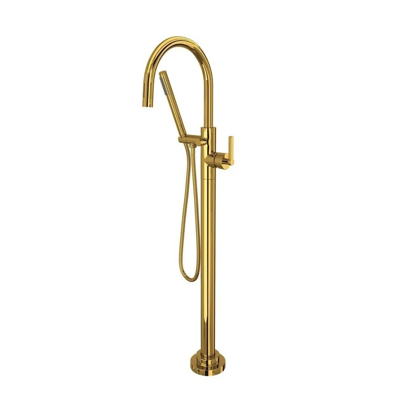 ROHL Lombardia Single Handle Lever Floor Mount Filler in Unlacquered Brass (Trim Only) | Ferguson