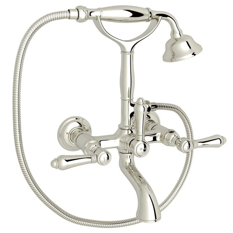 ROHL Luxury Two Handle Wall Mount Tub Filler with Handshower in Polished Nickel | Ferguson