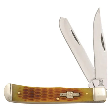 Rough Ryder Amber Jigged Bone Trapper Folding Knife RR22034