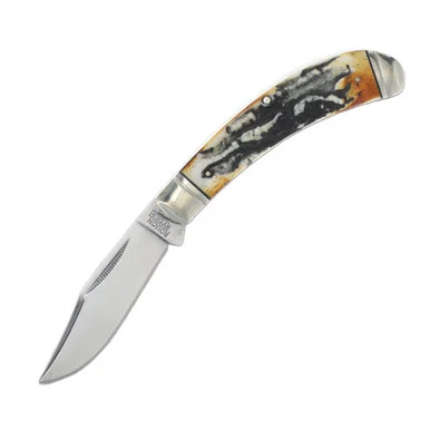 Rough Ryder Classic Cinnamon Bone Stag Bow Trapper Folding Knife RR2425