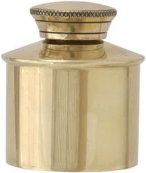 Round Brass English Style Oil Bottle, 2" tall by 1-1/2" diameter, with drop applicator