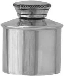 Round Nickel Silver English Style Oil Bottle, 2" tall by 1-1/2" diameter, with drop applicator