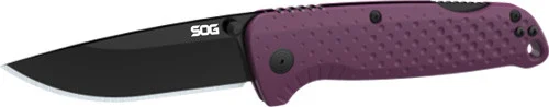 S.O.G Adventure LB 3.50" Folding Drop Point Plain Black TiNi 5Cr15MoV Blade, Dark Purple Textured Green Handle