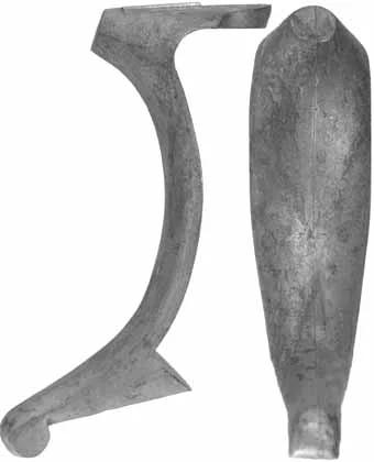 Schuetzen buttplate, wax cast steelOverall length 5-3/16", width 1-7/16", comb 2-1/16"