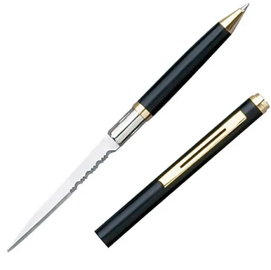 Self Defense Pen Knife- Letter Opener- Black Serrated Blade DB5002BA