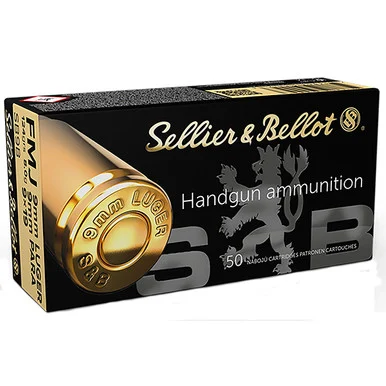 Sellier & Bellot Handgun Ammunition 9mm Luger Ammunition 50 Rounds Brass 124 Grain FMJ SB9B