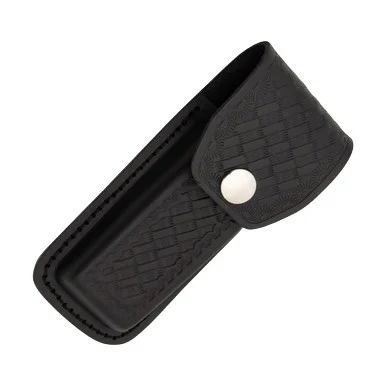Sheath Black Leather Basketweave 5.25 Inch Folding Knife Belt Sheath SH1144