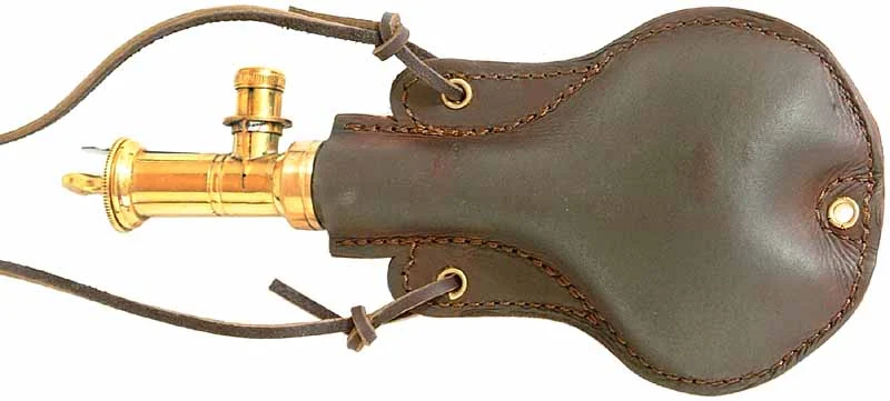 Shot flask,adjustable brassIrish charger head,molded oak tan leather body