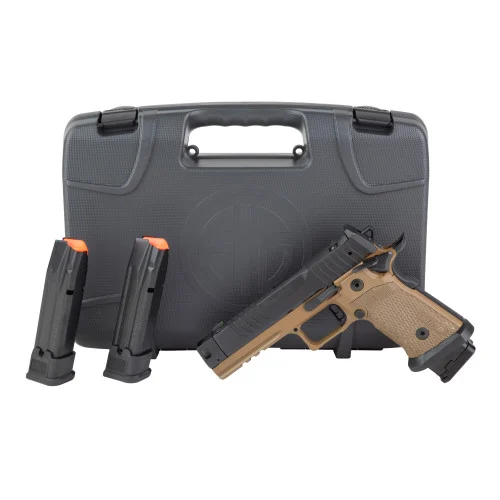 Sig Sauer P211 GTO 9mm, 4.4" Barrel, MACH3D Comp, Matte Black, Coyote, SIG-LOC PRO, Optics Ready, XRAY3 Sights, G10 Coyote Grips, 2x21rd, 1x23rd Mags