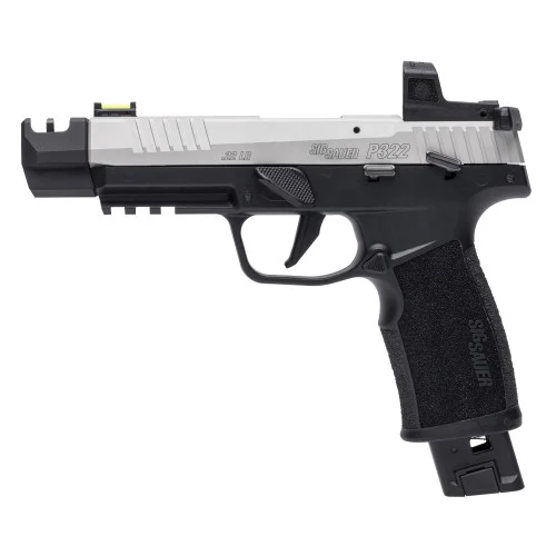 Sig Sauer P322 RS Competition ROMEO RS 22 LR, 4" Threaded Barrel, Compensator, Matte Black, Anodized Silver Slide, Sport Takedown, 1x20rd Mag, 1x25 Mag
