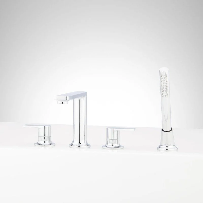 Signature Hardware Berwyn Two Handle Roman Tub Faucet and Hand Shower in Chrome (Trim Only) | Ferguson