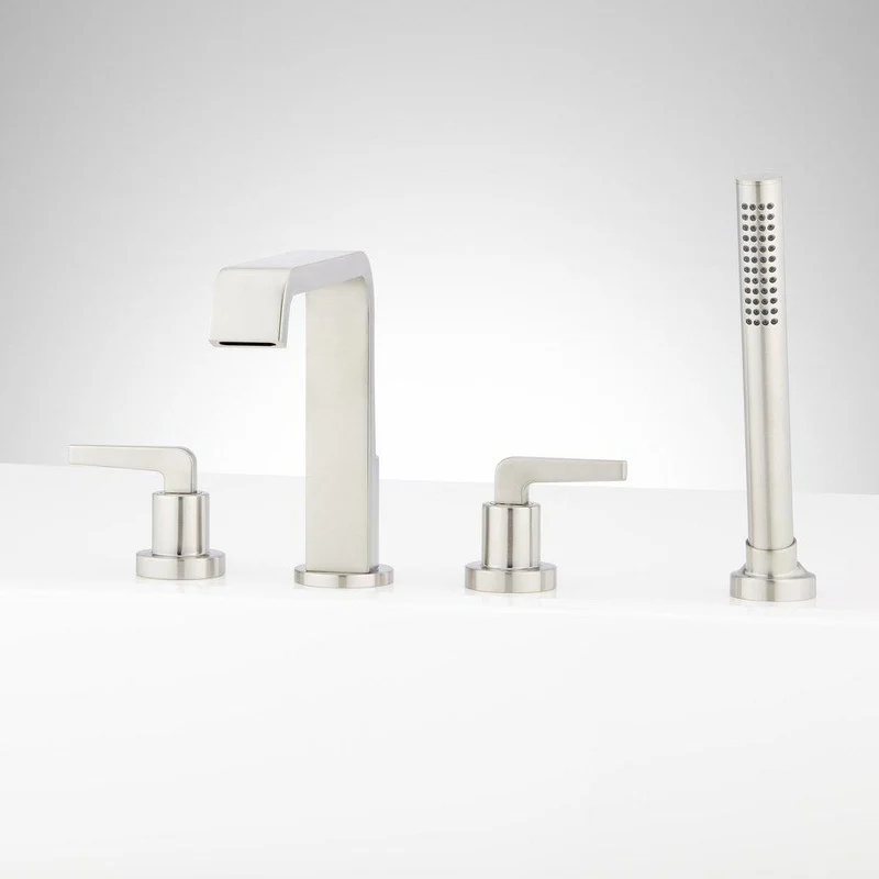 Signature Hardware Drea Two Handle Roman Tub Faucet and Hand Shower in Brushed Nickel (Trim Only) | Ferguson
