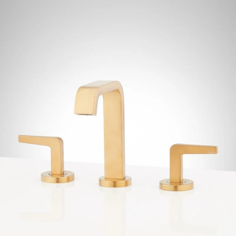 Signature Hardware Drea Two Handle Widespread Bathroom Sink Faucet in Brushed Gold | Ferguson