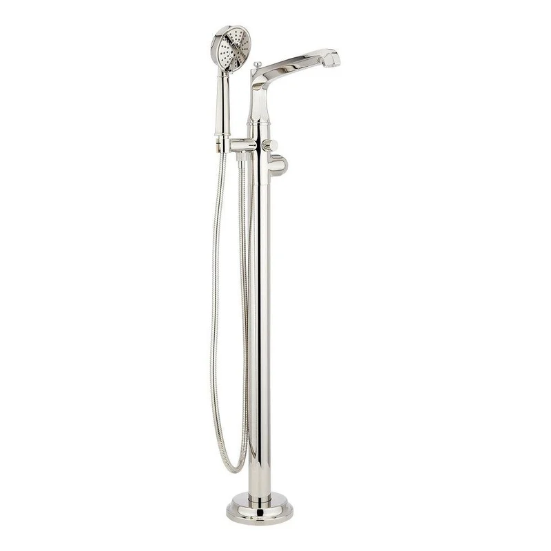 Signature Hardware Elita Floor Mount Tub Filler with Hand Shower in Polished Nickel | Ferguson
