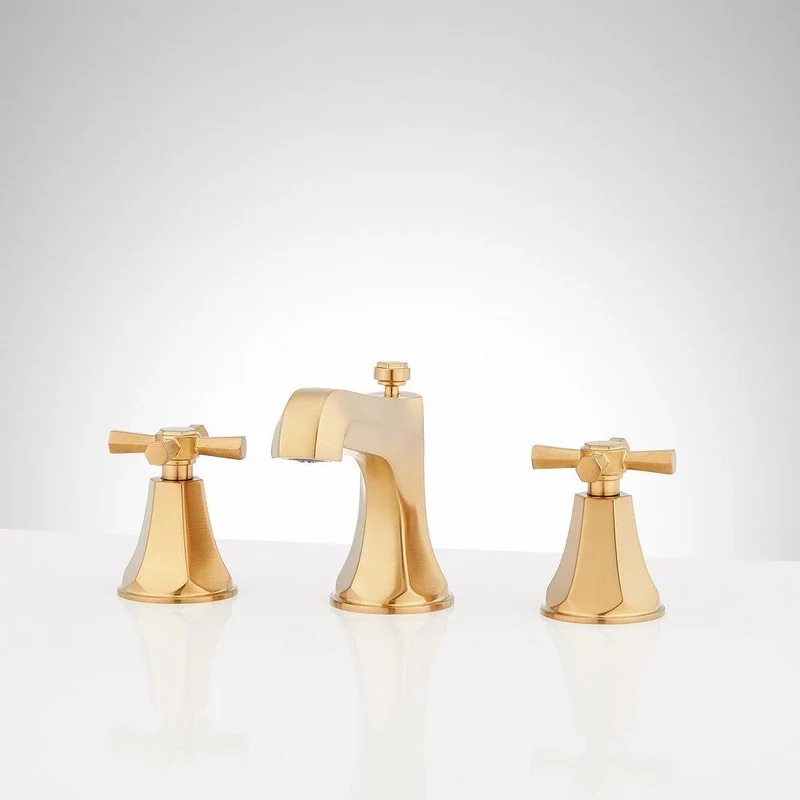 Signature Hardware Elita Two Handle Widespread Bathroom Sink Faucet in Brushed Gold | Ferguson