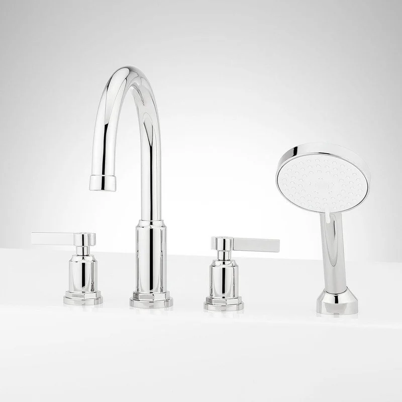 Signature Hardware Greyfield 4-Hole Roman Tub Faucet and Hand Shower in Chrome | Ferguson