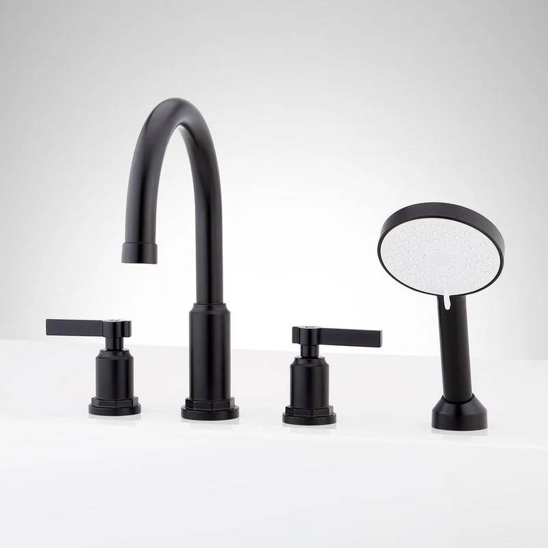 Signature Hardware Greyfield 4-Hole Roman Tub Faucet and Hand Shower in Matte Black | Ferguson