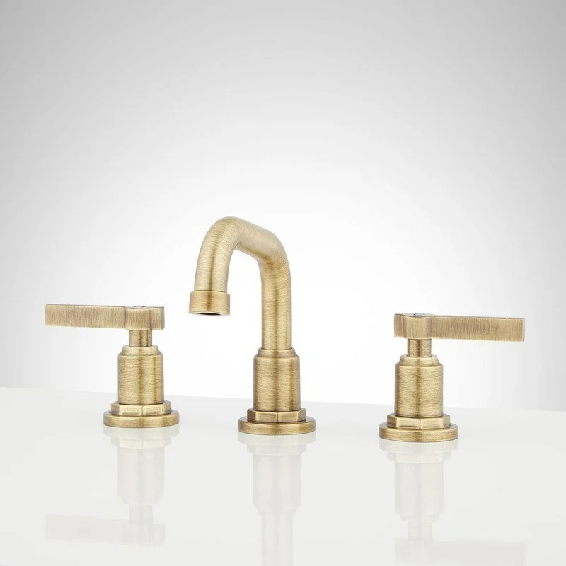 Signature Hardware Greyfield Two Handle Widespread Bathroom Sink Faucet in Aged Brass | Ferguson