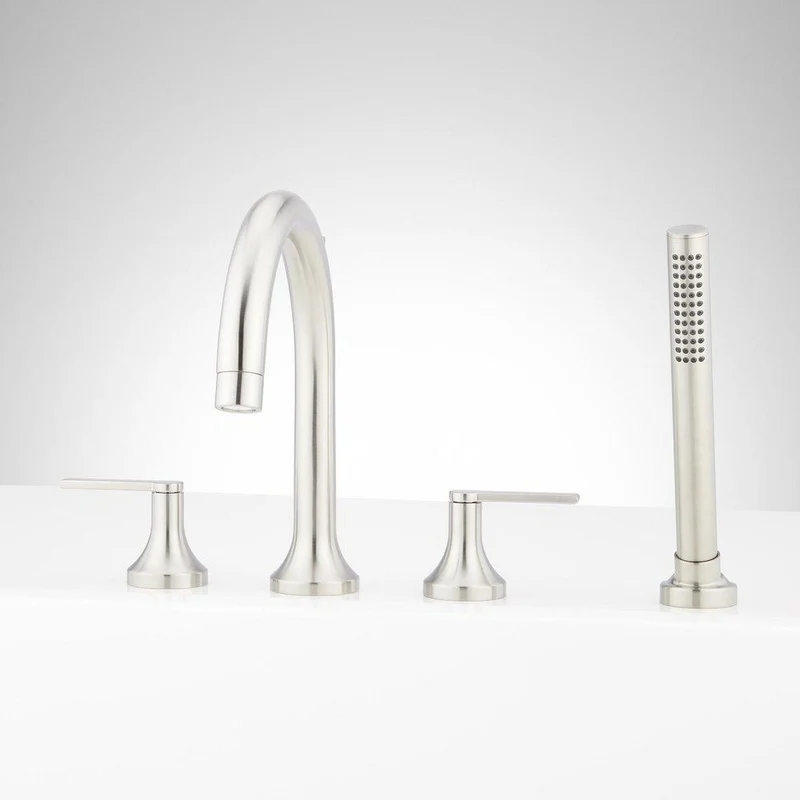 Signature Hardware Lentz Roman Tub Faucet and Hand Shower in Brushed Nickel with Lever Handles | Ferguson