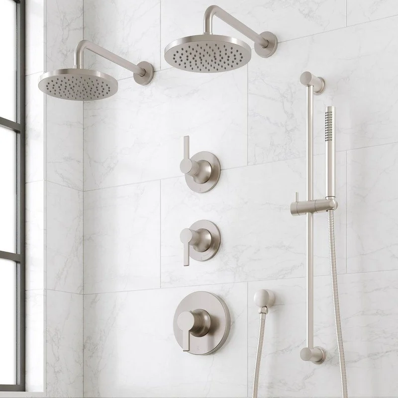 Signature Hardware Lentz Shower System with Dual Showerheads, Slide Bar and Hand Shower in Brushed Nickel | Ferguson