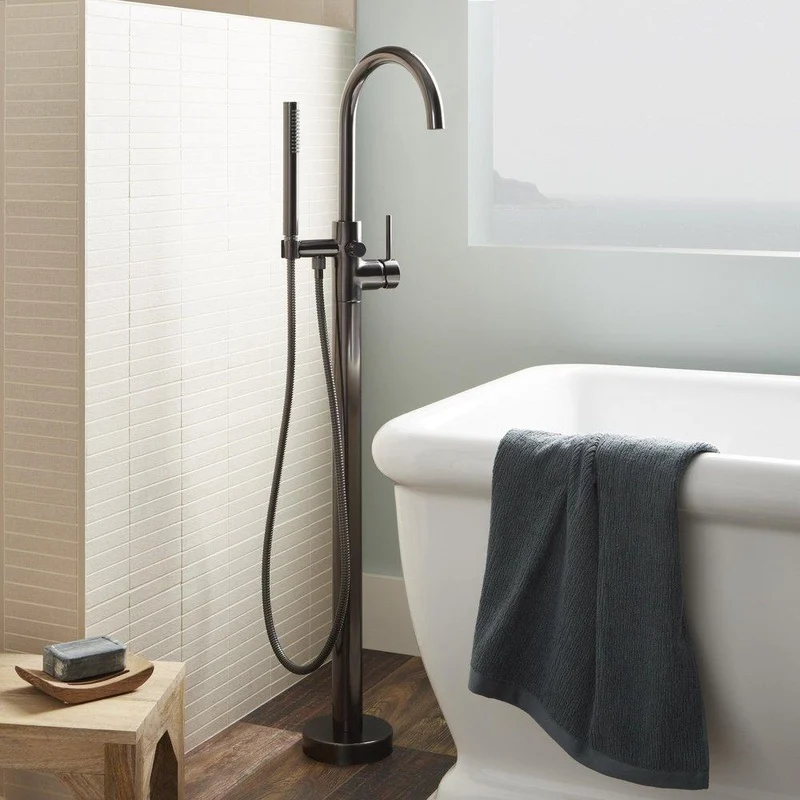 Signature Hardware Lexia Single Handle Lever Floor Mount Tub Filler in Gunmetal | Ferguson