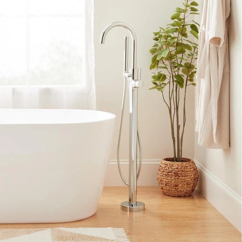 Signature Hardware Lexia Single Handle Lever Floor Mount Tub Filler in Polished Nickel | Ferguson