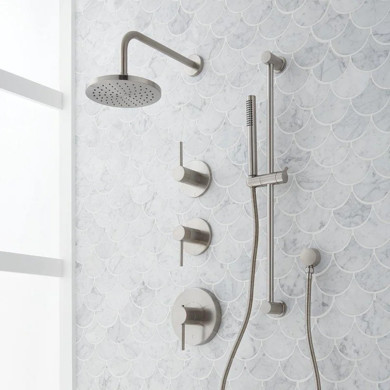 Signature Hardware Lexia Three Handle Single Function Shower System in Brushed Nickel with Slide Bar and Hand Shower | Ferguson