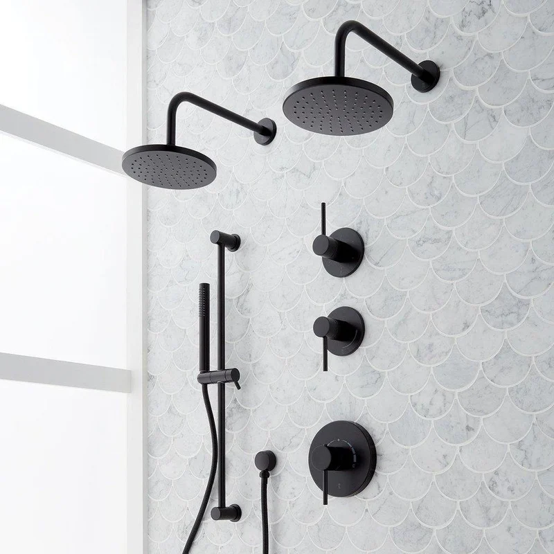 Signature Hardware Lexia Three Handle Single Function Shower System Set in Matte Black | Ferguson