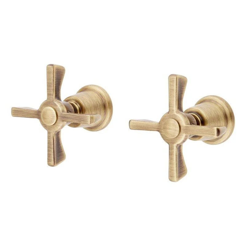 Signature Hardware Marceau Cross Handles for Floor Mount Tub Filler in Aged Brass | Ferguson