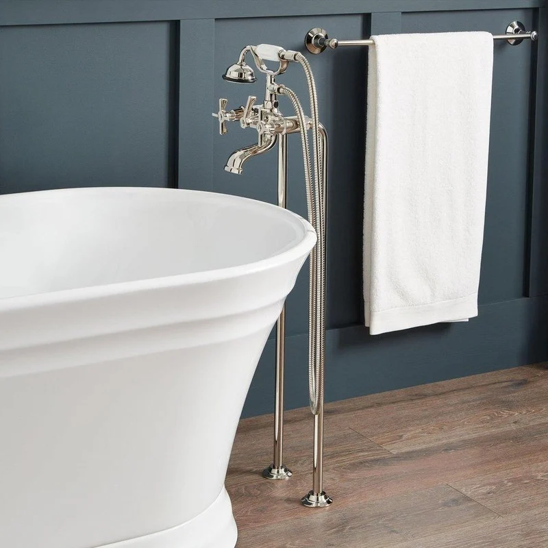 Signature Hardware Marceau Freestanding Tub Faucet with Cross Handles and Hand Shower in Polished Nickel | Ferguson