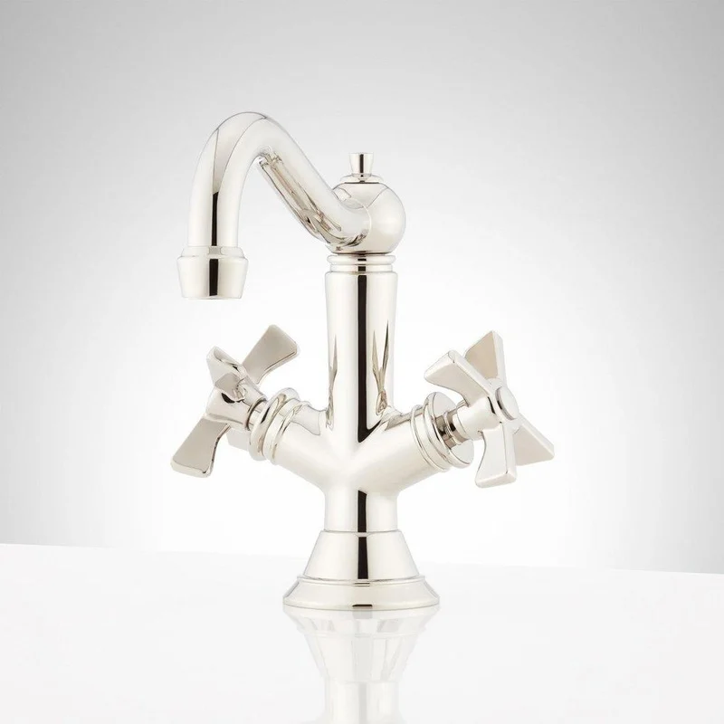 Signature Hardware Marceau Two Handle Monoblock Bathroom Sink Faucet in Polished Nickel | Ferguson