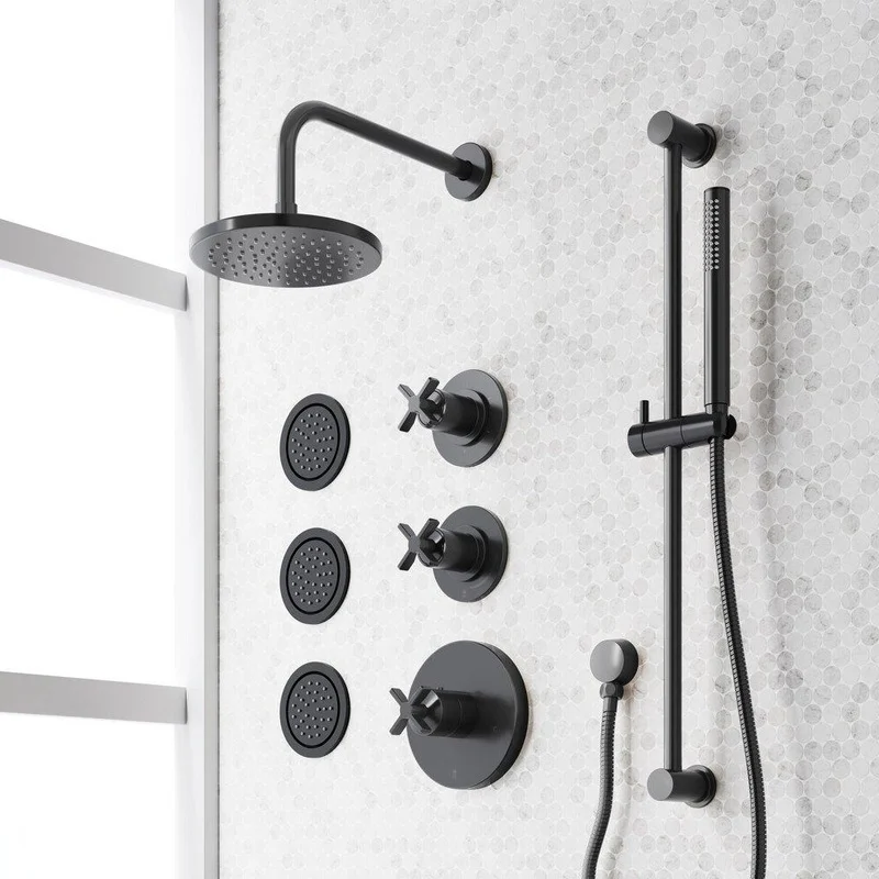 Signature Hardware Vassor Shower System with 3 Body Sprays, Slide Bar and Hand Shower in Matte Black | Ferguson
