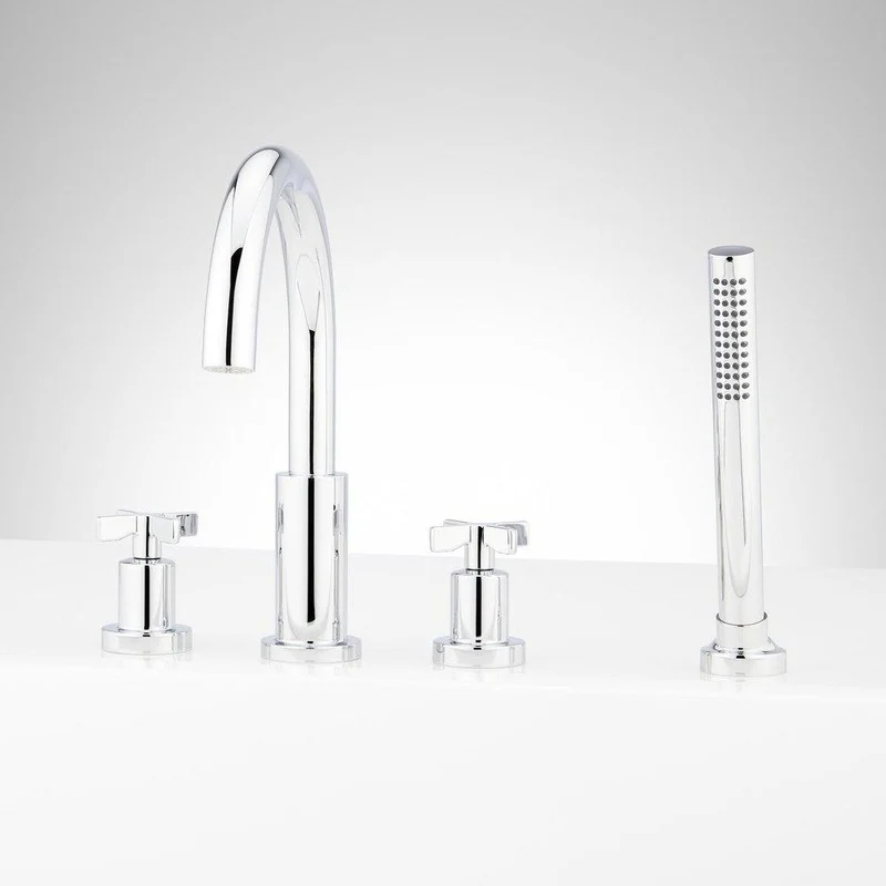 Signature Hardware Vassor Two Handle Roman Tub Faucet with Hand Shower in Chrome (Trim Only) | Ferguson