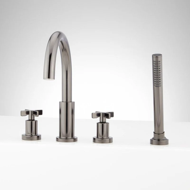 Signature Hardware Vassor Two Handle Roman Tub Faucet with Hand Shower in Gunmetal (Trim Only) | Ferguson